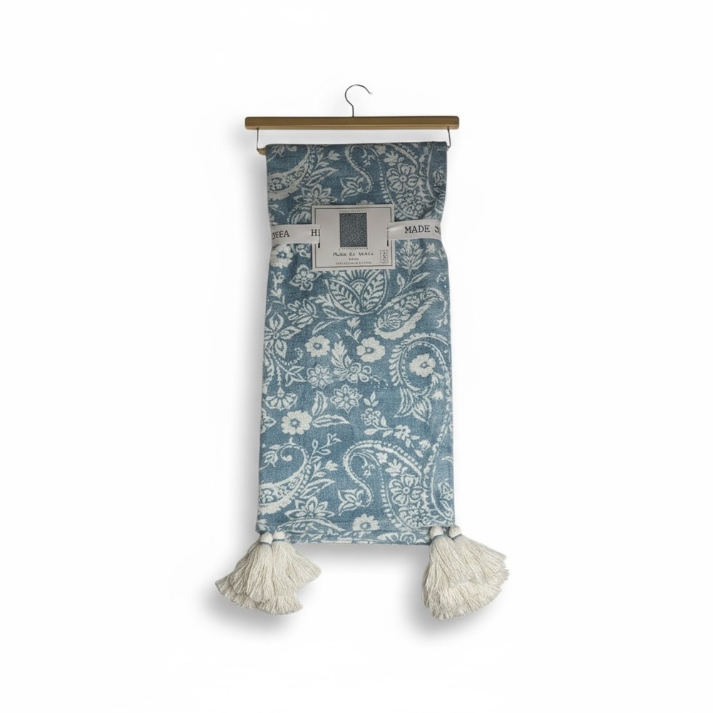 Made in India ❂ Chindi Fringe Tassel Throw Rug ❂ Floral Print ❂ Blue 50” x 60” ❂